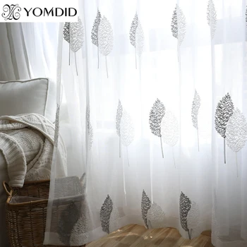 

Tulle Curtains For The Kitchen Living Room Fabric Voile Window Bedroom Printed Leaves Balcony Sun Shading Window Screening