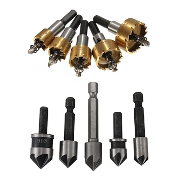 

5Pc Industrial 5 Flutes Countersink Drill Bit Set Wood 45 Steel & 5Pcs 16-30mm High Speed Steel Drill Set Meche Cutter