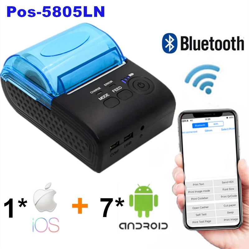 Zjiang Мини карманный Мобильный цветной термопринтер Bluetooth POS Код 58 мм кассовый принтер для ткани супермаркет магазин