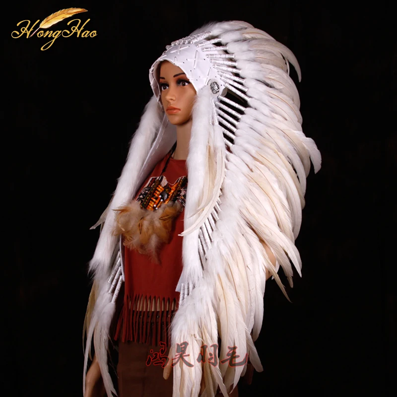 Белые перья из Индии Для головного убора Пернатый костюм Индеец перо war bonnet для