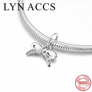 

Bowknot shape 100% 925 Sterling Silver clear CZ fine Pendant Beads Fit Original LYNACCS Charm Bracelet Jewelry making for Girl