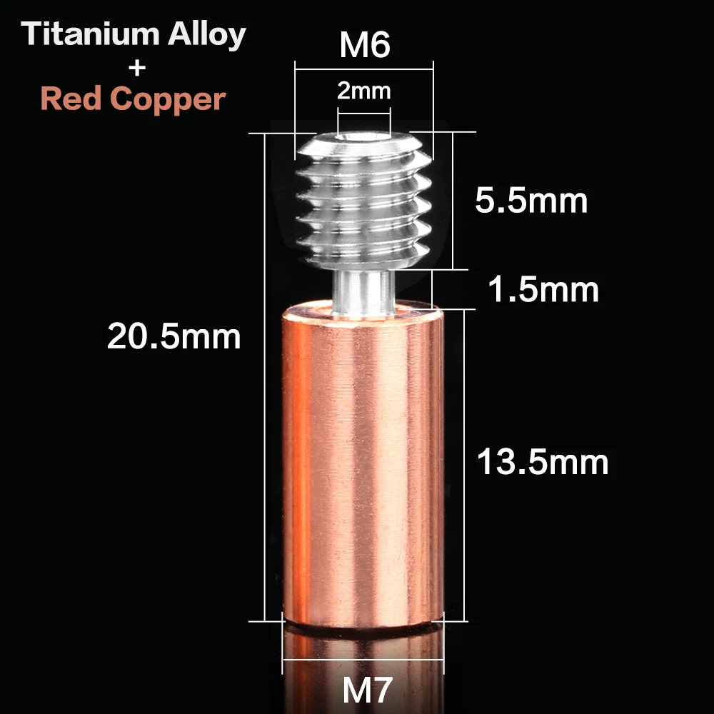 3DSWAY 3D Printer Parts Titanium Alloy Bimetal Heatbreak Red Copper Smooth Throat M6 Thread V6 Hotend Heater Block Nozzle 1.75MM thermal print head 3D Printer Parts & Accessories