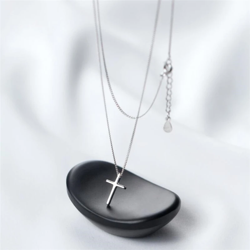 Cross Pendant Simple Silver Color Clavicle Chain Fresh Wild Necklace For Women Fashion Jewelry Party Birthday Gift SNE294