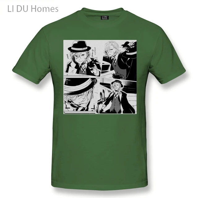 Manga Panels Chuuya Nakahara Bungou Stray Dogs Anime T Shirt Women Man's T-shirt Cotton Summer Tshirts Short Sleeve Graphics Tee Army Green