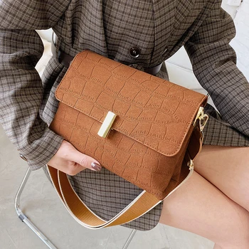 

Scrub PU Leather Crossbody Bags for Women 2020 Branded Stone Pattern Designer Handbags and Purses Wide Shoulder Belt Hand Bag