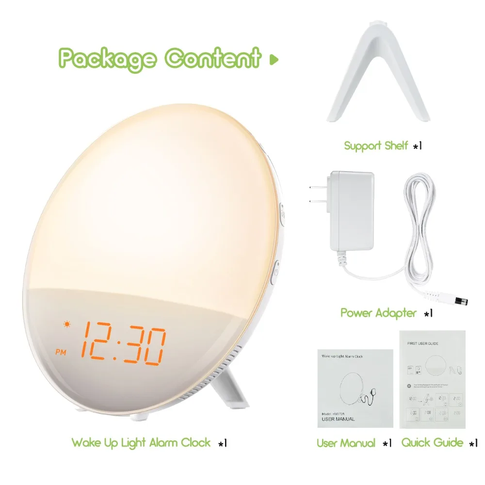 20 Brightness and Snooze Function 6 Natural Sounds SAD Wake up Light with Sunrise Simulation White Mpow Clock with Dual Alarms 