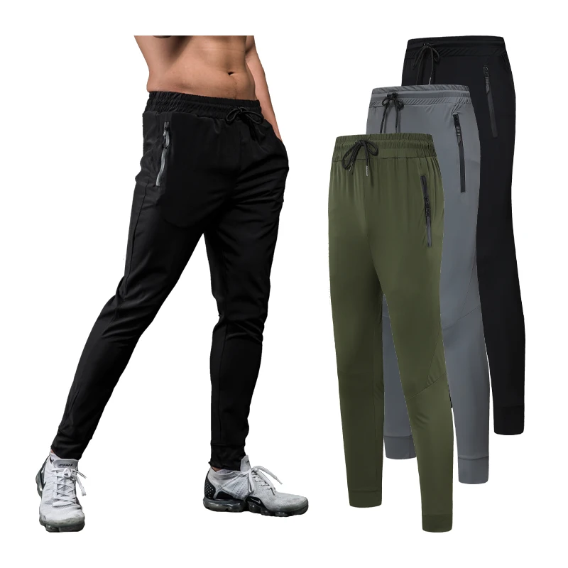Running Gym Trousers Men Silk Breathable Workout Sports Training Sweatpants Drawstring Man Joggers Pants