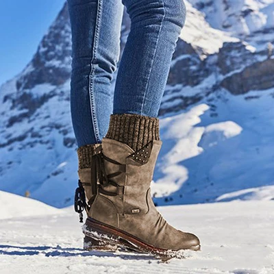 Женские зимние сапоги; женская теплая обувь; зимние сапоги из натуральной кожи; зимняя женская обувь; женские сапоги до середины икры на платформе - Цвет: brown