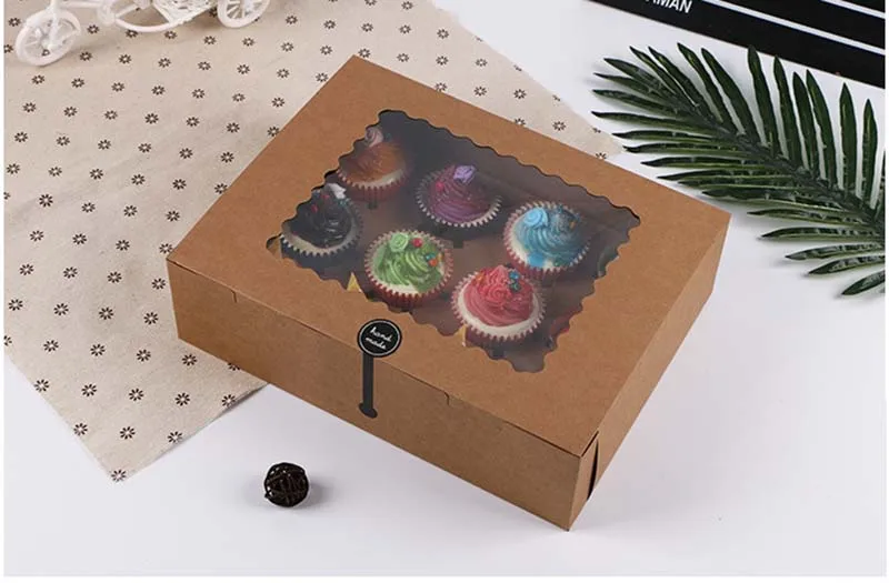 5 шт. 12 стаканов кекса коробка с подносом для торта крафт-бумага коробка для торта Свадьба День рождения десерт упаковка чехол коробочка для конфет на вечеринку