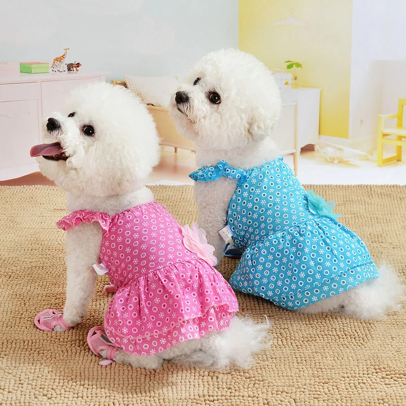 Весенне-летняя юбка для собак тонкая одежда кружевная Цветочная одежда для маленьких собак Милая дышащая мягкая прочная одежда для домашних животных