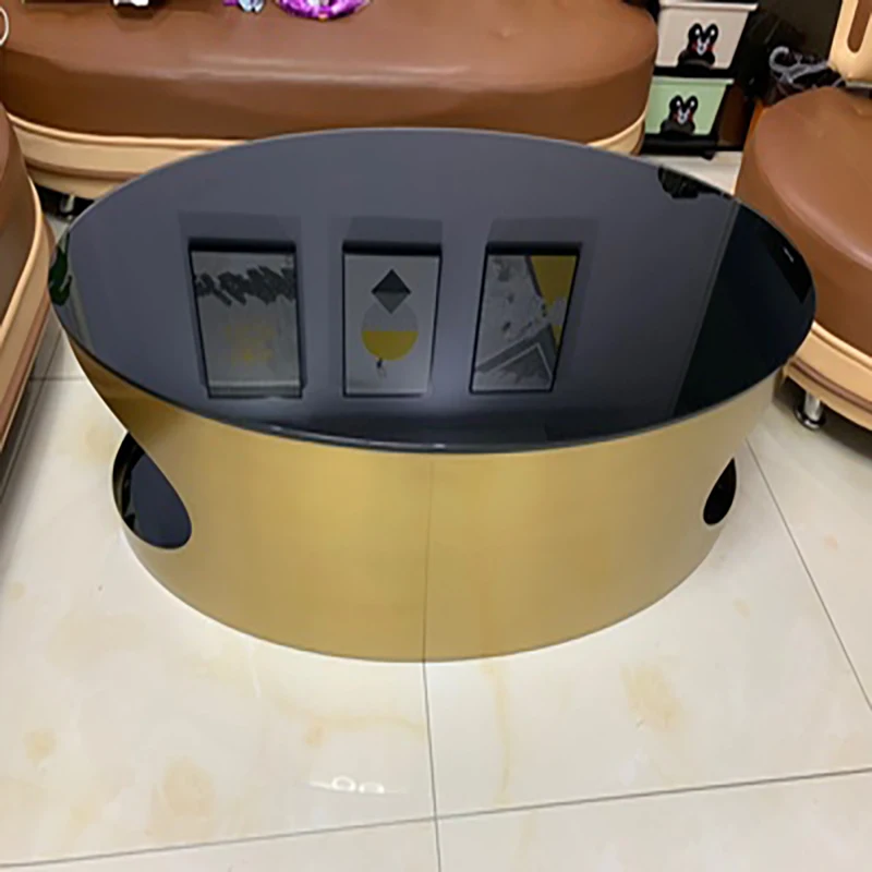 

Oval Light Luxury Marble Coffee Living Room Small Apartment Modern Simple Creative Stainless Steel Double Storage Table