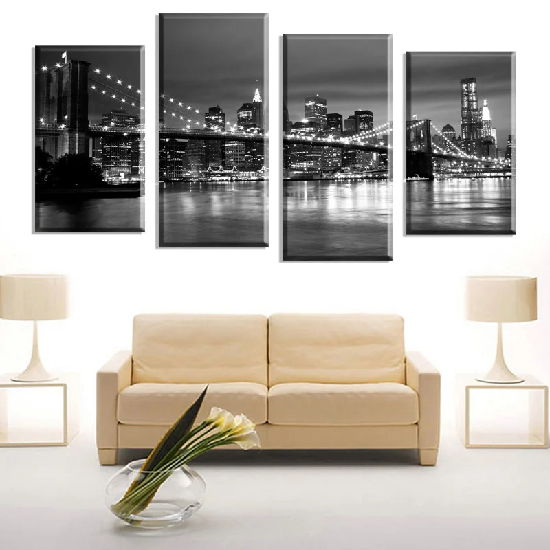

4 Piece New York Brooklyn bridge Home Decorative Art Picture Paint on Canvas Prints Modern Wall Painting Unframed