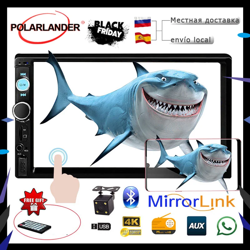 Comprar Reproductor de Cassette de Radio MP5 para coche pantalla táctil de 7 pulgadas 2 Din estéreo Bluetooth FM USB TF AUX Autoradio MirrorLink para Android 8 vista trasera