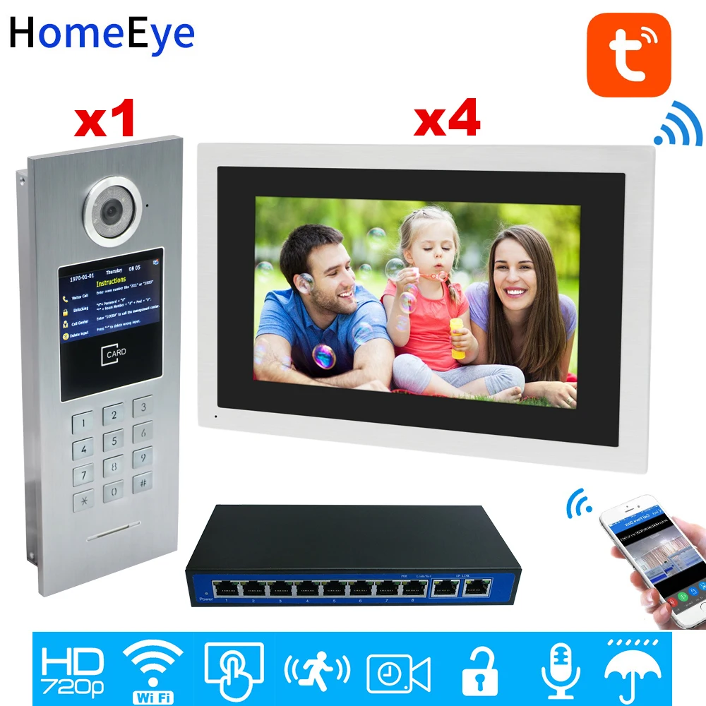 TuyaSmart APP Supported 960P WiFi Video Door Phone 10'' IP Video intercom Security Home Access Control System Keypad/IC Card/POE