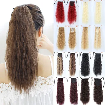 

DIANQI Long Wavy Clip In One Piece Synthetic Hair Extension Ponytail Drawstring False Ponytail Wig With Hairpins