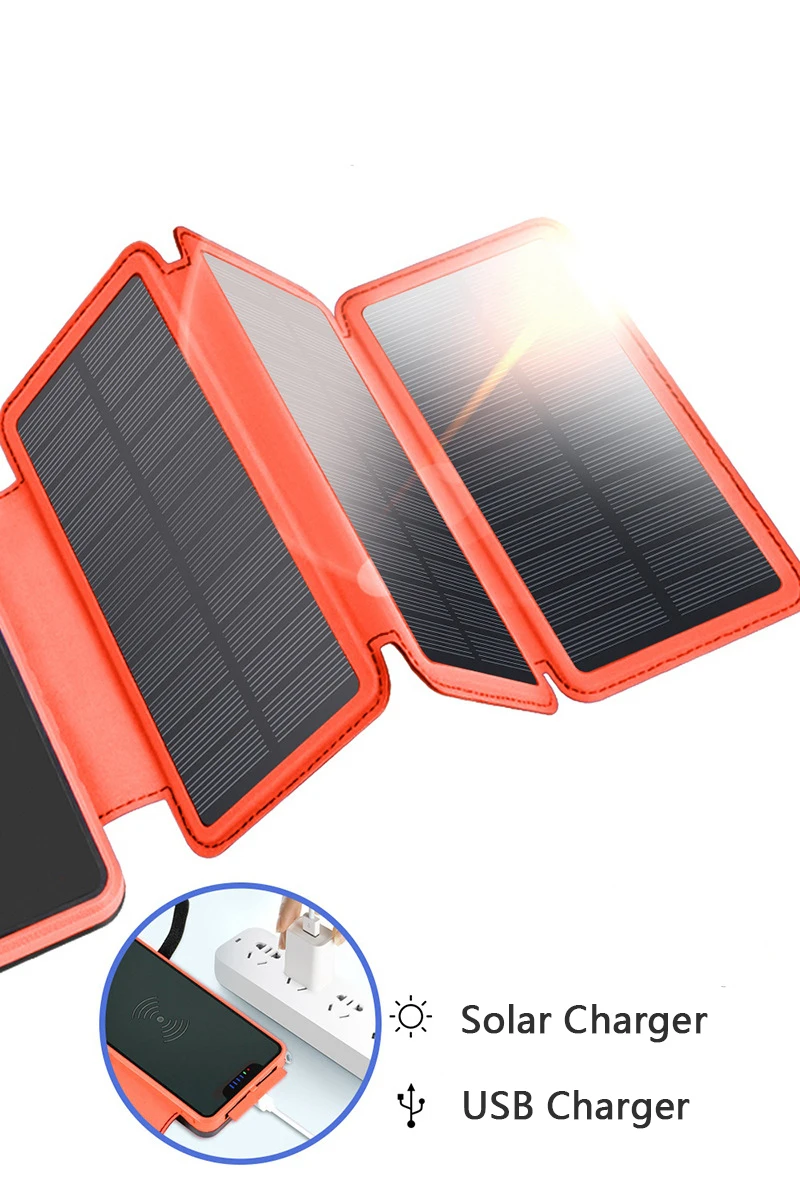 best battery pack 20000mAh Wireless Solar Power Bank with 4 Solar Panel Charger Camping Light Fast Charging Powerbank for iPhone 12 Xiaomi Samsung power bank battery