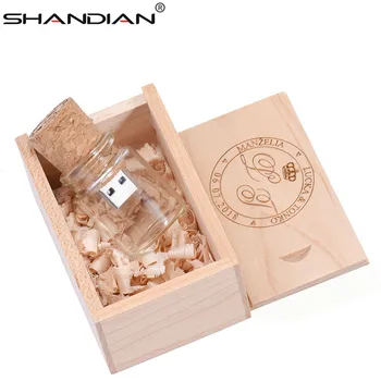

SHANDIAN 1PCS free custom logo Glass bottle USB+BOX Flash Drive Pendrive 64GB 32GB 16GB 4G Memory Stick photography wedding gift