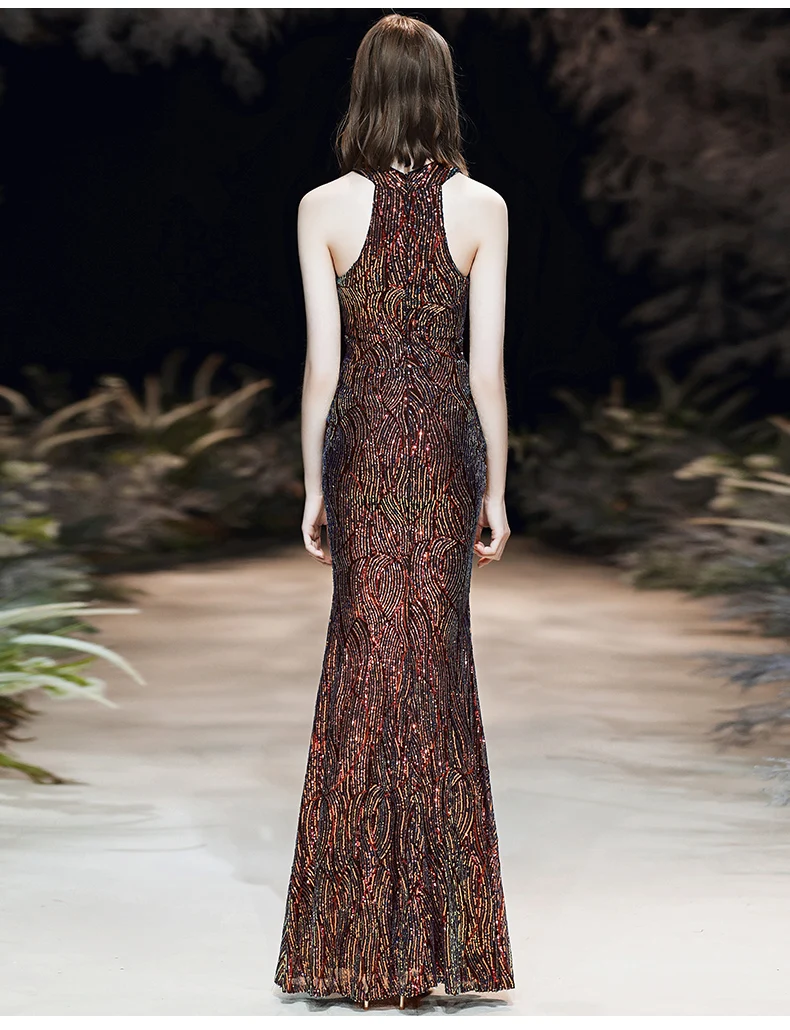 Вечернее платье AE689 с круглым вырезом, без рукавов,, Robe De Soiree, длина до пола, расшитое блестками, женские вечерние платья, Сексуальные вечерние платья