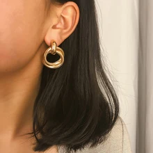 AENSOA простой металла завязывают большие серьги-гвоздики для Для женщин Элегантный персонализированные Золото Цвет витые серьги Модные украшения подарок