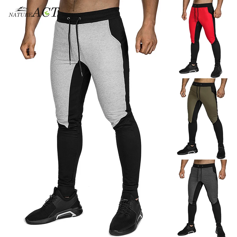 New Men's Casual Patchwork Drawstring Elastic Waist Running Jogger Outdoor Sports Fitness Gym Sweatpants Long Trousers
