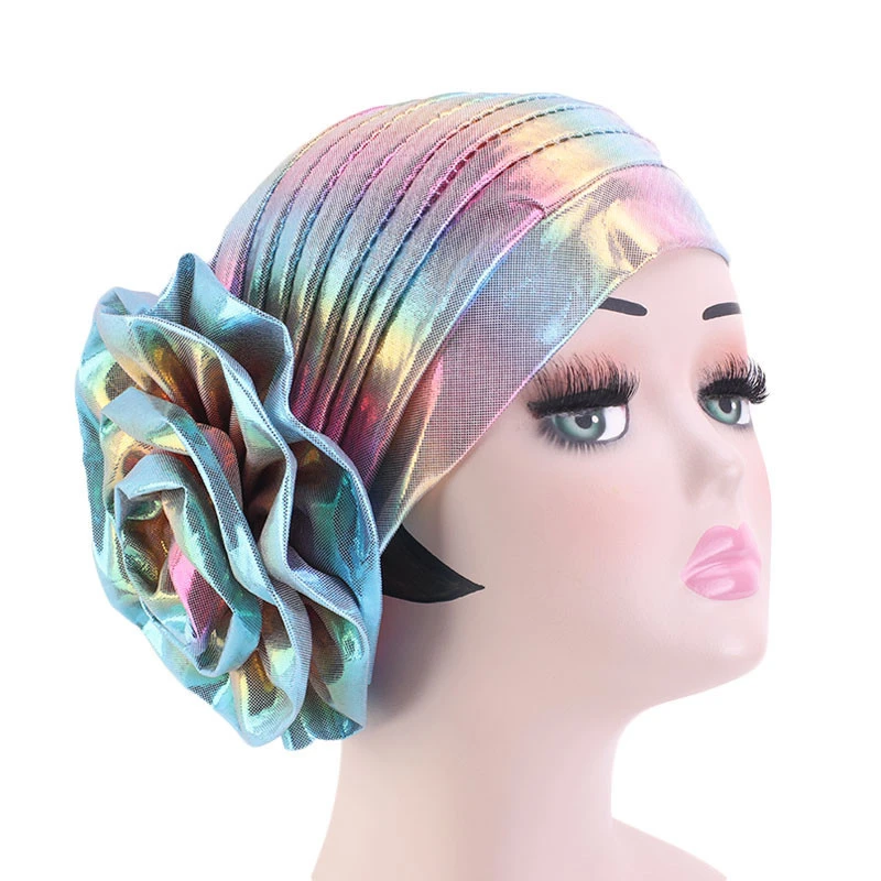 MISM мусульманский цветок женская модная Лазерная Шапка-тюрбан Бохо головной убор хиппи Зимний головной платок Женская шапка