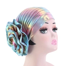 MISM мусульманский цветок женская модная Лазерная Шапка-тюрбан Бохо головной убор хиппи Зимний головной платок Женская шапка