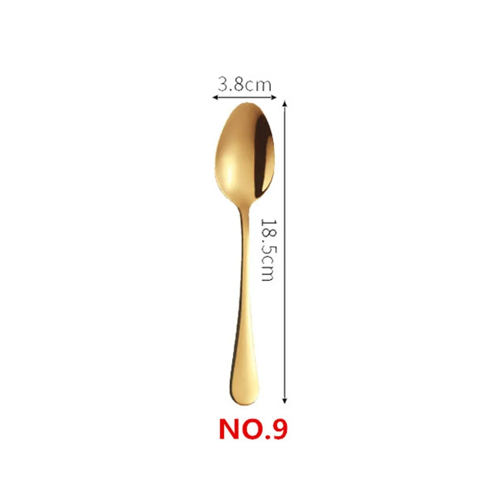 No.9 Middle Spoon Набор столовых приборов из нержавеющей стали, набор золотой посуды, западные столовые приборы, столовые приборы, посуда, рождественский подарок, вилки, ножи, ложки, 1 шт - Цвет: No.9 Middle Spoon