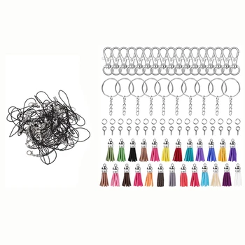 

50 Pcs Black Neck Strap Cord Lanyard 1Mm & 1 Set Keychain Tassels, for Acrylic Blank Keychains Crafts