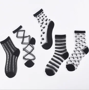 

Spring and summer new ladies boat socks personality marine series card silk female socks women transparent socks