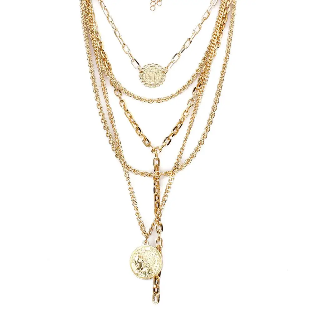 Лучшее женское длинное золотое ожерелье в винтажном стиле для девушек и женщин с геометрическим замком в виде сердца, подвески в виде звезды, колье-ошейник, массивное ожерелье - Окраска металла: 10