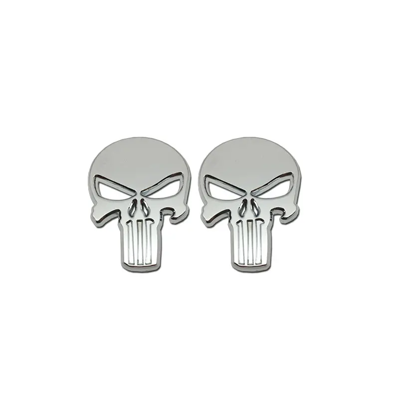 2 יחידות מדבקות מתכת 3D לעיצוב הרכב סמל גולגולת מדבקה עמידה במים לרכב אדום שחור כסף