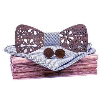 

Manual Wooden Bow Tie Handkerchief Set Men's Bowtie Wood Hollow Carved And Box Bow Tie Bowtie Ties For Men Gravata Cravate Homme