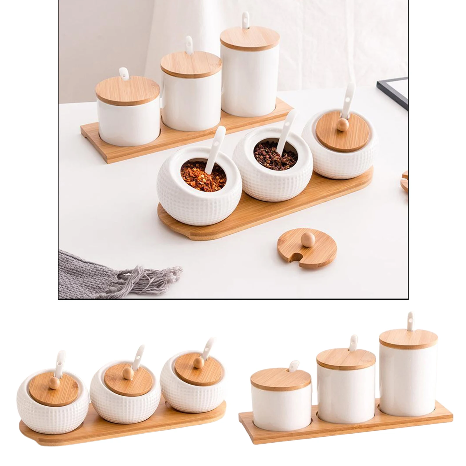 3pcs / Set Ceramic Spice Jars Kitchen Condiment Containers Pepper Box with