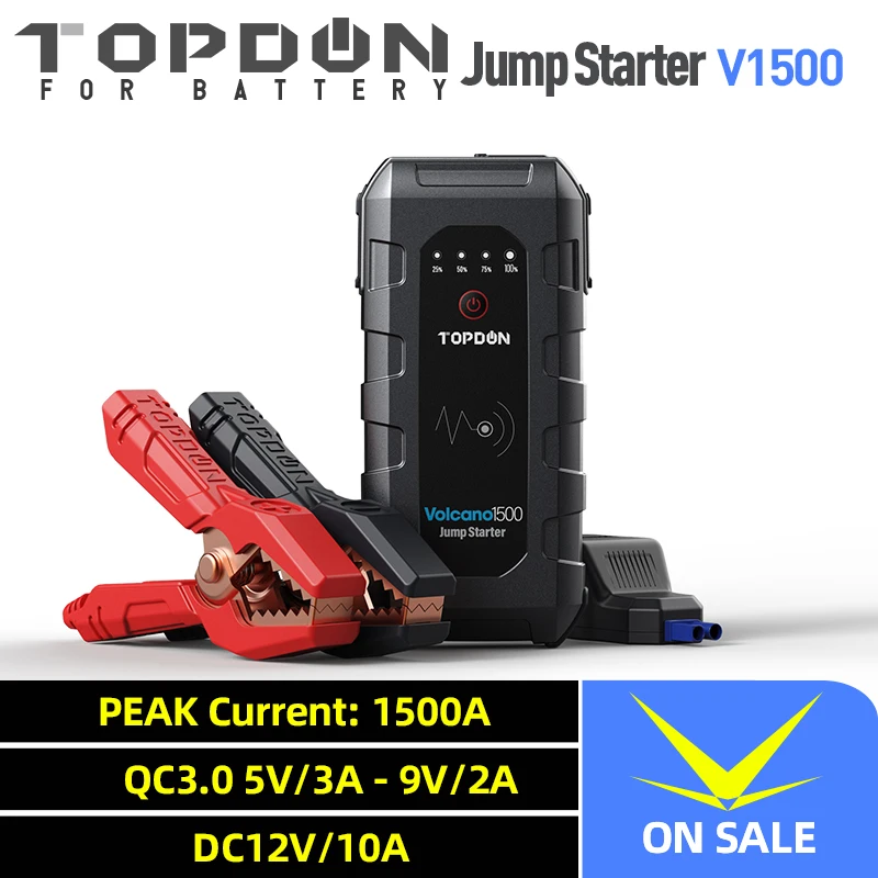 Topdon V1500 Démarreur De Saut De Voiture Dispositif de Démarrage Batterie Batterie Externe 1500A Jumpstarter Automatique Buster D'urgence Booster Chargeur De Voiture