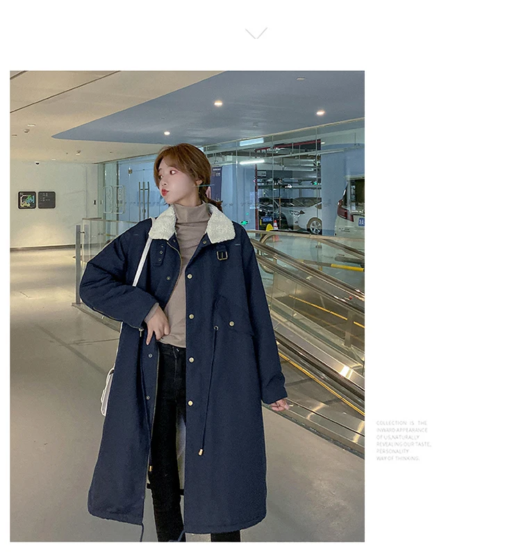 Hong Kong стильное зимнее пальто tide ins super fire parka Хлопковая женская куртка средней длины до колена в Корейском стиле Свободная куртка из овечьей шерсти Новинка - Цвет: Navy