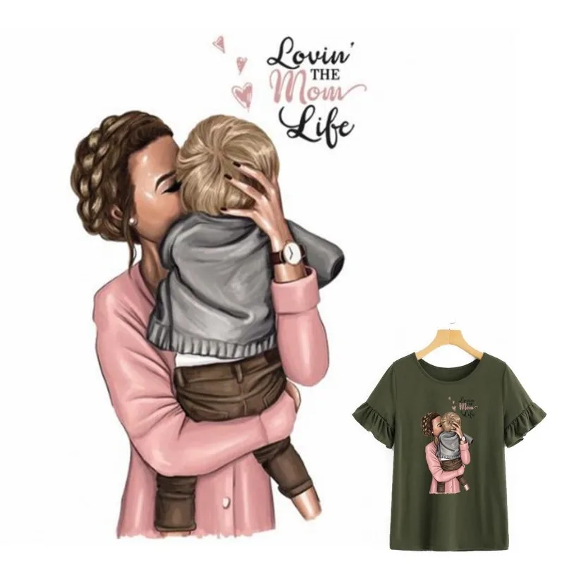 

Lovely Cute Mom Mother Baby Iron On Patches DIY Accessory Heat Transfer Washable Stickers For Clothes Bag Print Hoodies Jeans