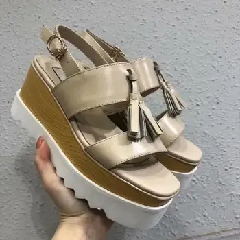 

INS Platform Luxury Sandals Women Leather 2020 Summer Sandal Gladiator Sexy Sandalias Mujer Fringe Thick Sole Sandalia Feminina