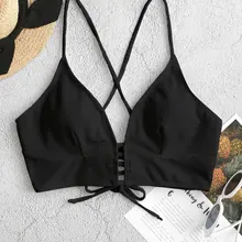 Zaful текстурированная лестница вырез крест накрест на шнуровке Бикини Топ Бикини parte de arriba белый черный сплошной цвет