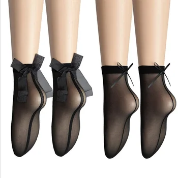 

WA235 Black Bow Sexy Ladies Convenient Lace Short Sock Women Girls Ladies Soft Lace Short Back Seam Ankle Socks Fishnet Socks