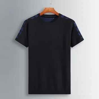 

Autumn Big Size Male Pullover Short Sleeve Sweater Society Spirit Guy Backing Shirt Half Sleeve Knitting Shirt Tide Wool