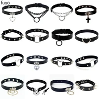 Femme noir Punk collier ras du cou en cuir Pu Goth Rivets collier ras du cou Pendientes fête Club Sexy gothique Femme bijoux 1