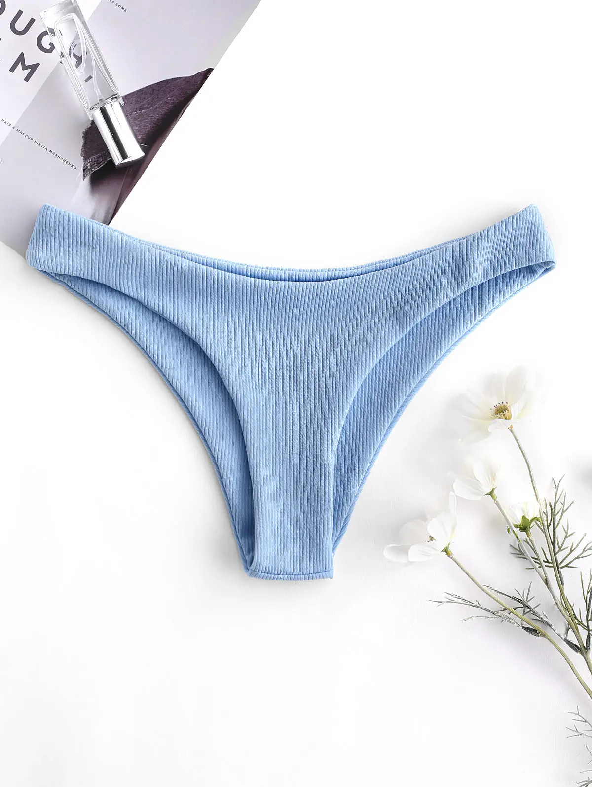 ZAFUL High Leg Ribbed Plain Bikini Bottom One Piece Swimsuit Panties Underwear Side Ties Brazilian Thong Ladies Short Bottoms