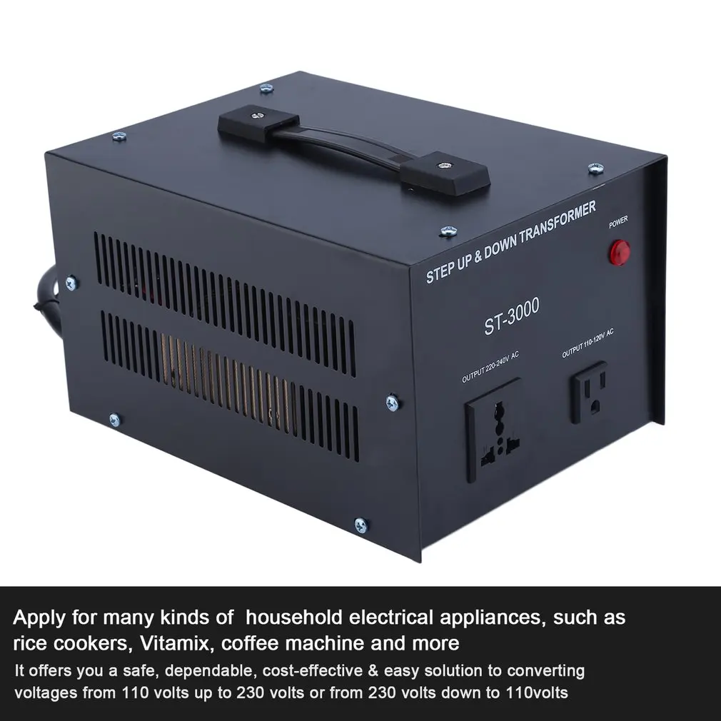 

Professional 3000 W Voltage Converter Transformer Heavy Duty Step Up And Down 110-220V Black US Plug ST-3000