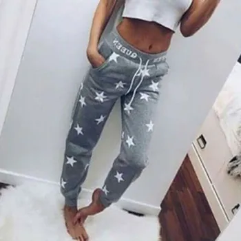 

NEW Arrival Fashion Pants Women 5 Star Print Drawstring Trousers Pockets Sports Running Bottom Casual Loose Pant Freeship брюки