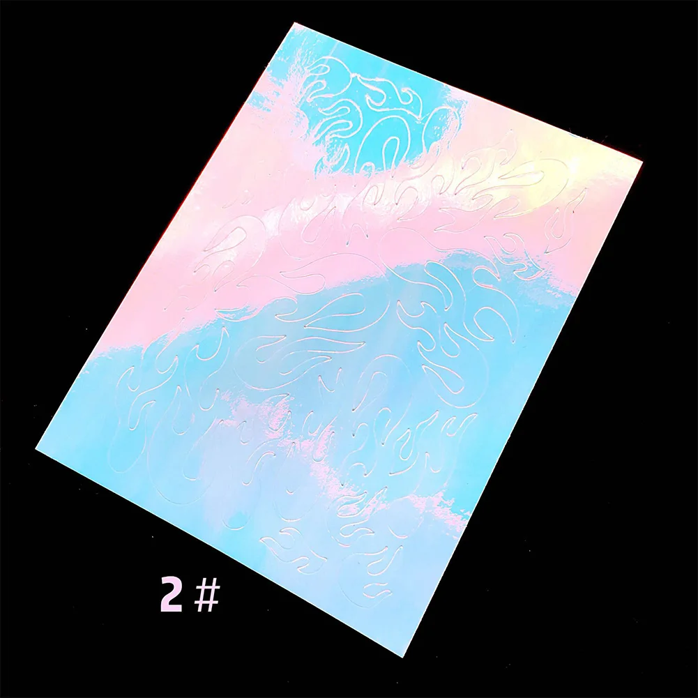 

16PCS Nail Sticker Candy Color Adhesive Decorative Easy Clean Daily Party Non-toxic DIY Reflective Manicure Flame Fashion
