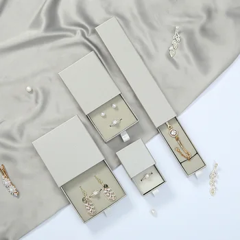 

1pcs Gray Drawer Style Earring Ring Necklace Bracelet Paper Boxes With Sponge New Hot Jewelry Boxes And Packaging Light Yellow