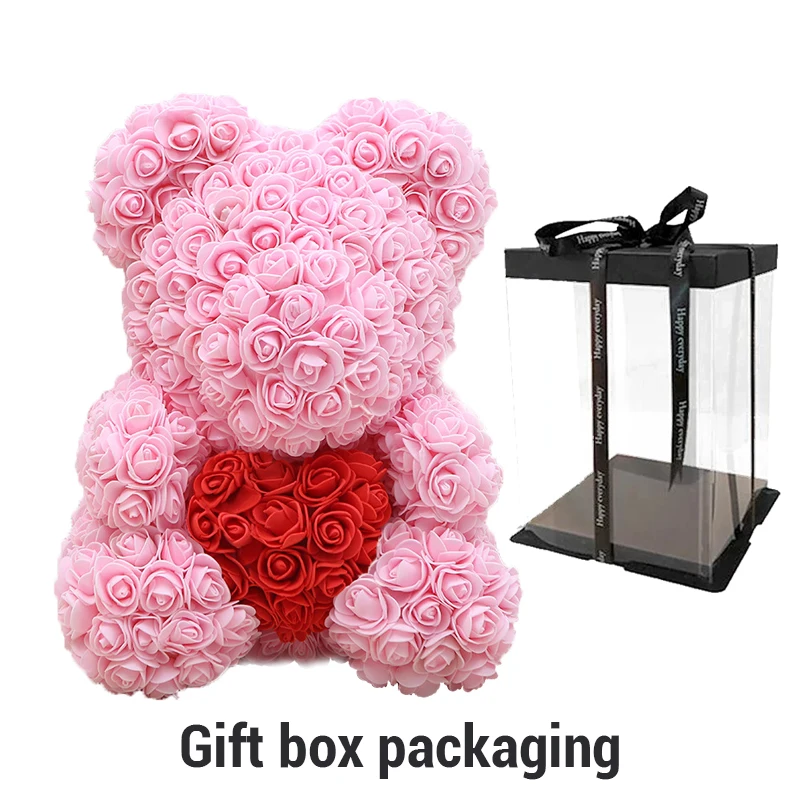 Прямая поставка 40 см красный плюшевый мишка розы искусственный Рождественский подарок коробка для женщин подарок на день Святого Валентина плюшевый медведь для девочки - Цвет: Pink with Box