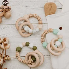 Let's Make – Bracelet en hêtre personnalisable avec nom de bébé, anneau de dentition, Style Ins, mignon, pendentif en bois hêtre, 1 pièce