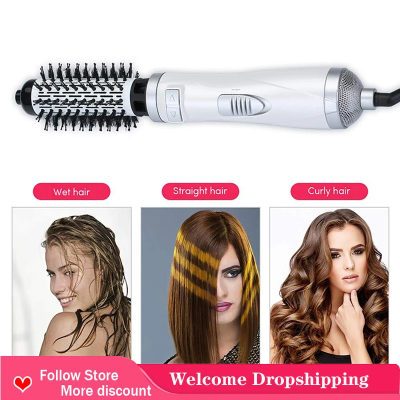 Cepillo secador de pelo de aire caliente, Kit de giratorio para estilismo y Control de Frizz, cepillo rizador giratorio automático, secador de pelo negativo|Aire caliente cepillos| -