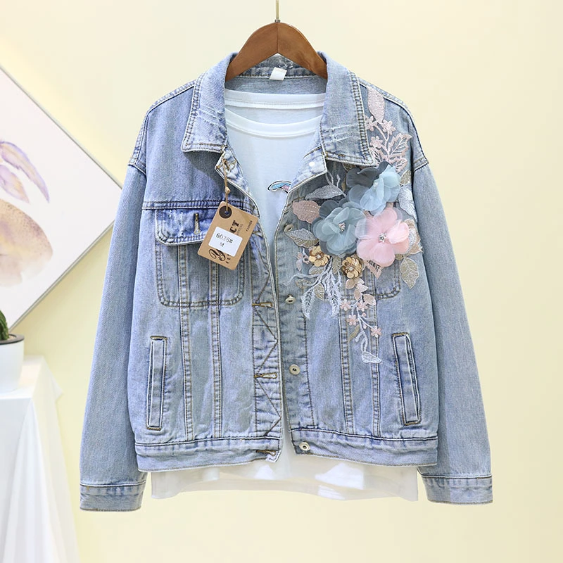 womens denim jacket with pearls